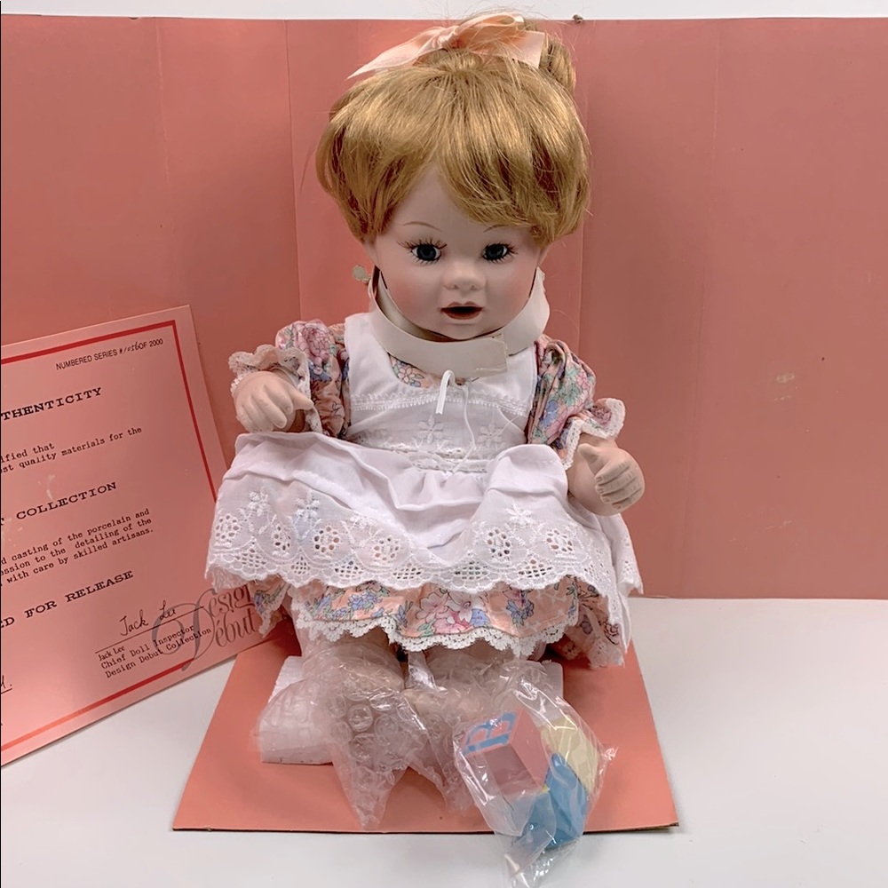 Design Debut Collection #1056 Blonde Porcelain Baby Doll Floral Dress Certified
